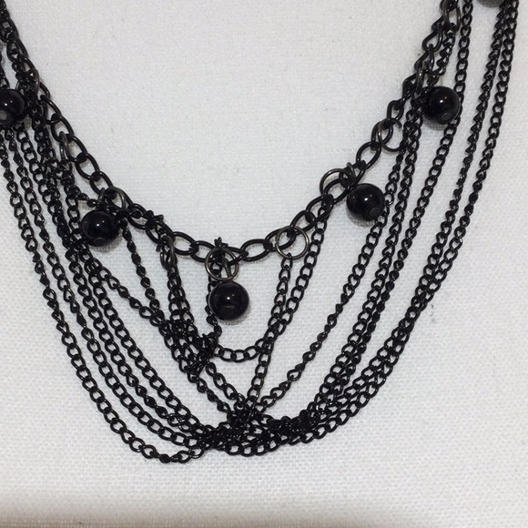Black Multi-chain Beaded Necklace - Picture 3 of 10